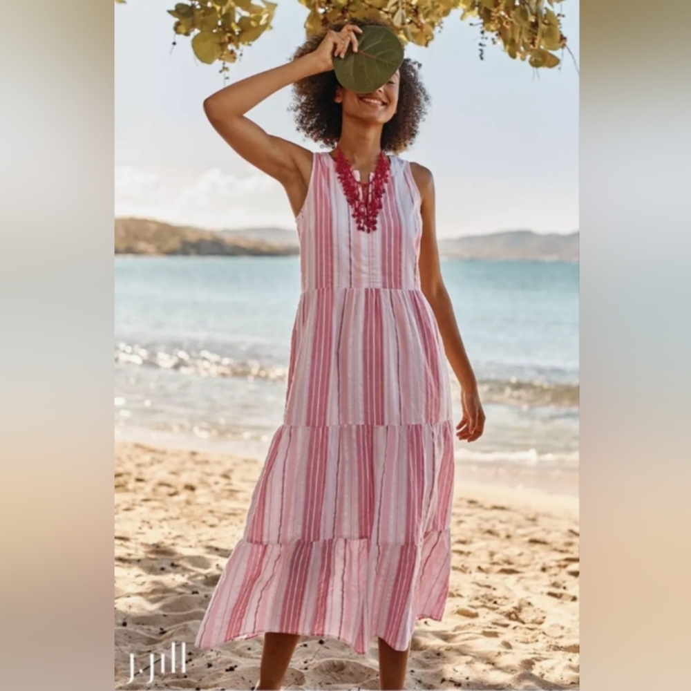 J. Jill Pink and White Striped Maxi Dress